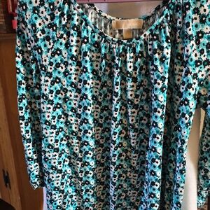 Michael Kors Teal and Black Patterned Blouse, Super Comfy, Size L